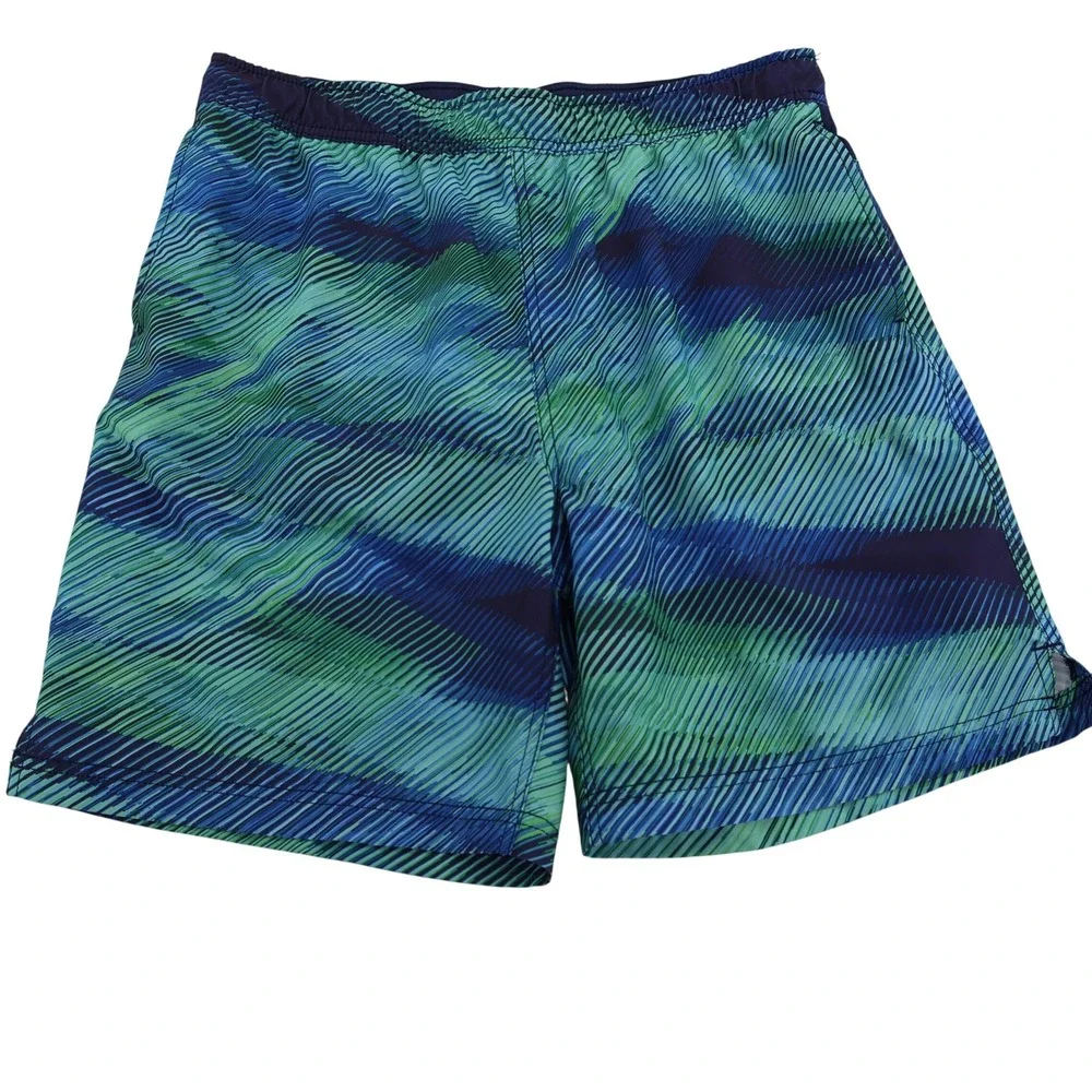 Speedo Mens Blue Green Wavy Swim Trunks Compression Liner Large 7778205